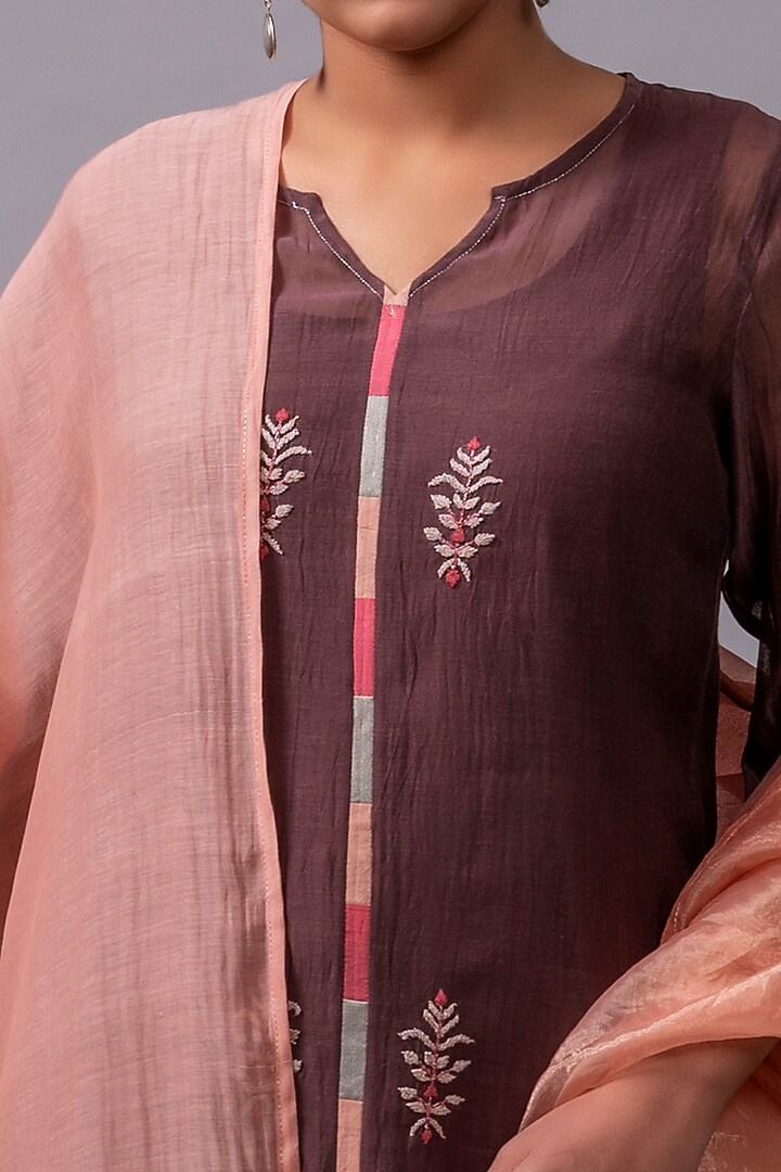 Chocolate Brown Embroidered A-Line Kurta Set by YATI at Pernia's Pop Up Shop
