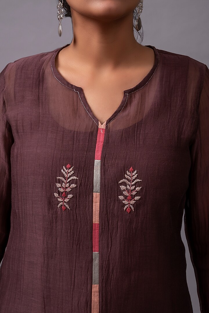 Chocolate Brown Embroidered A-Line Kurta Set by YATI at Pernia's Pop Up Shop