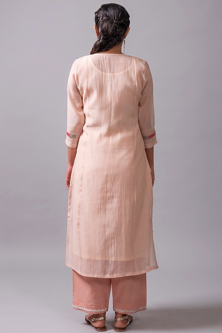 Peach Embroidered A-Line Kurta Set by YATI at Pernia's Pop Up Shop