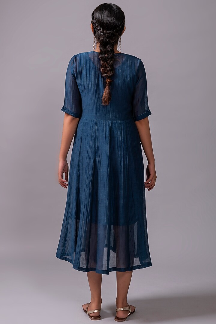 Navy Blue Embroidered Flared Summer Dress by YATI at Pernia's Pop Up Shop