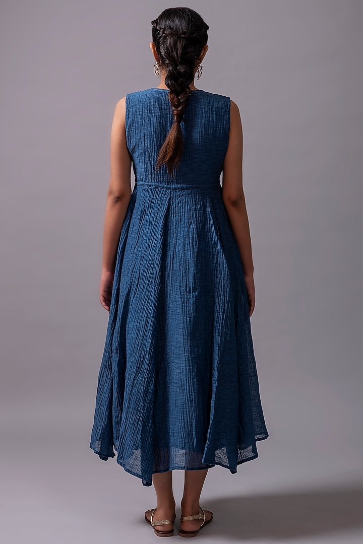 Navy Blue Zardosi Embroidered Flared Summer Dress by YATI at Pernia's Pop Up Shop