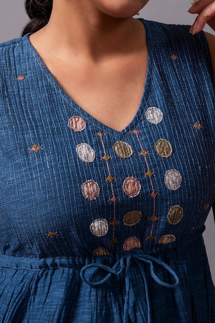 Navy Blue Zardosi Embroidered Flared Summer Dress by YATI at Pernia's Pop Up Shop
