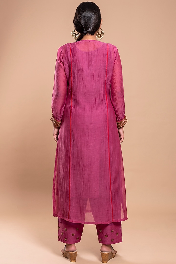 Purple Embroidered A-Line Kurta Set by YATI at Pernia's Pop Up Shop