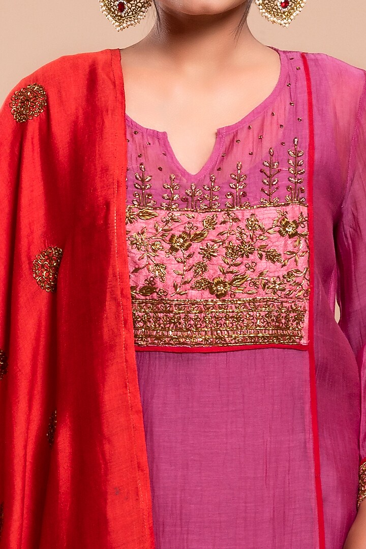 Purple Embroidered A-Line Kurta Set by YATI at Pernia's Pop Up Shop