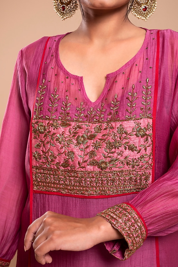 Purple Embroidered A-Line Kurta Set by YATI at Pernia's Pop Up Shop
