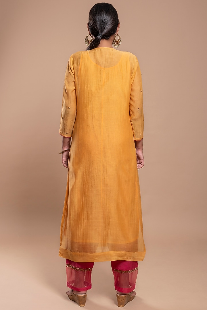 Dandelion Yellow Embroidered A-Line Kurta Set by YATI at Pernia's Pop Up Shop