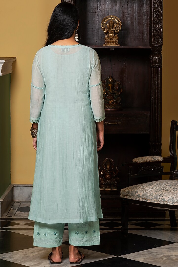 Sea Blue Embroidered Kurta Set by YATI at Pernia's Pop Up Shop