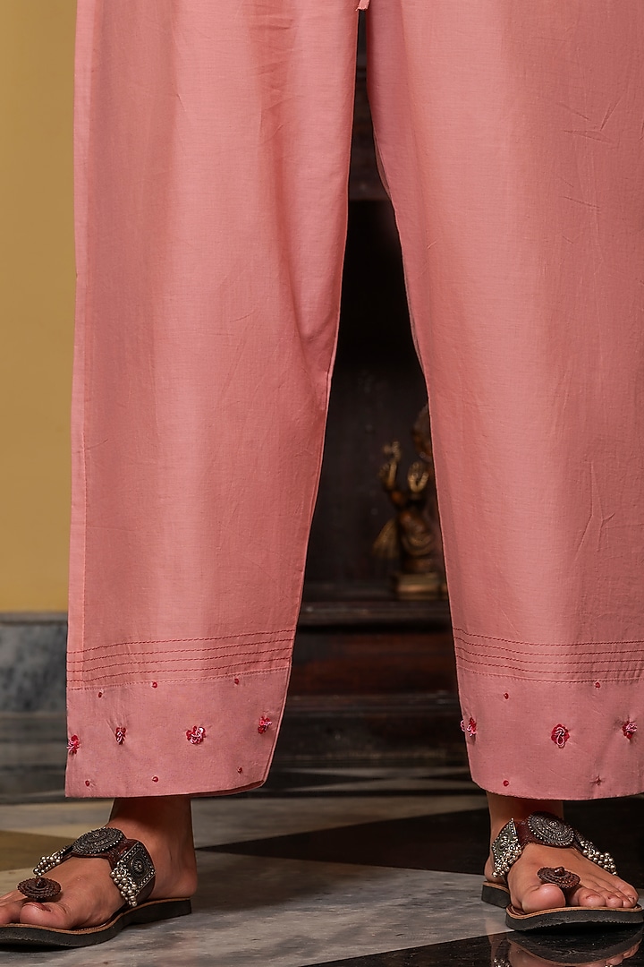 Coral Embroidered Kurta Set by YATI at Pernia's Pop Up Shop