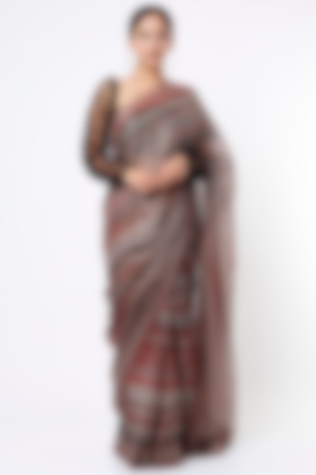 Brown Silk Striped Party Wear Saree by YAVI at Pernia's Pop Up Shop