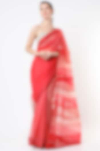 Bright Red Embroidered & Printed Saree by YAVI
