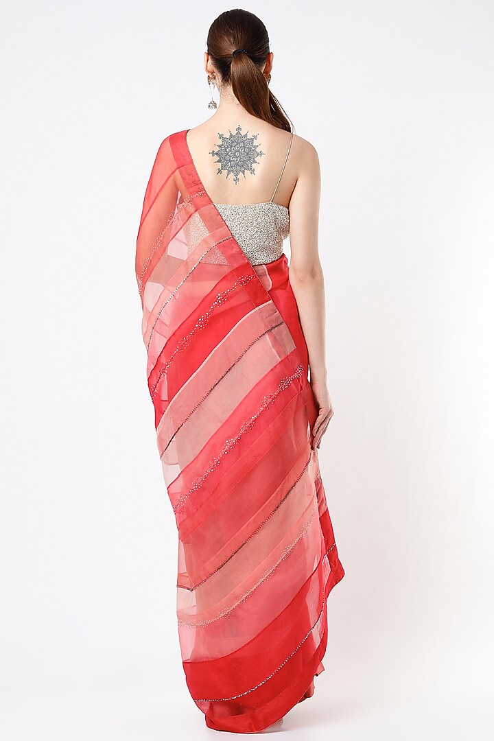 Bright Red Embroidered & Printed Wedding Saree by YAVI at Pernia's Pop Up Shop