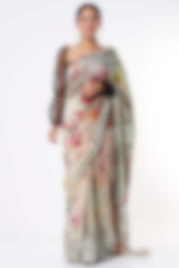 White Silk Printed Party Wear Saree by YAVI at Pernia's Pop Up Shop