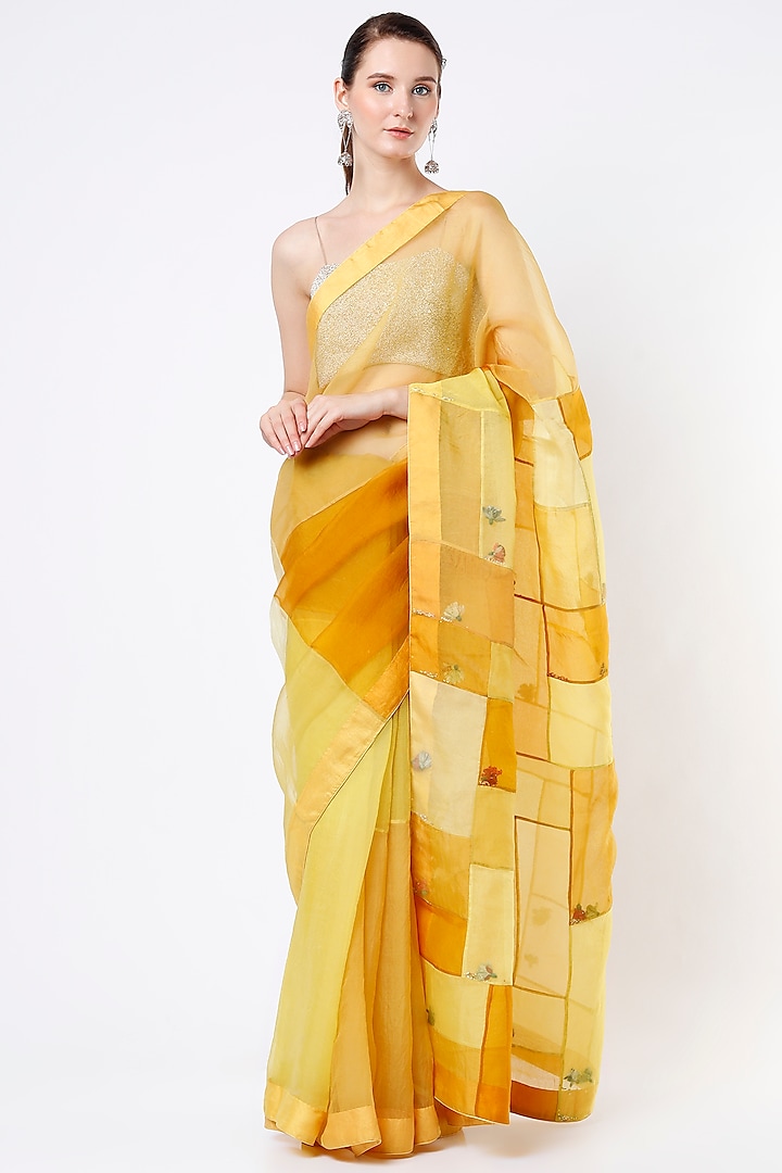 Sunshine Yellow Embroidered & Printed Saree by YAVI