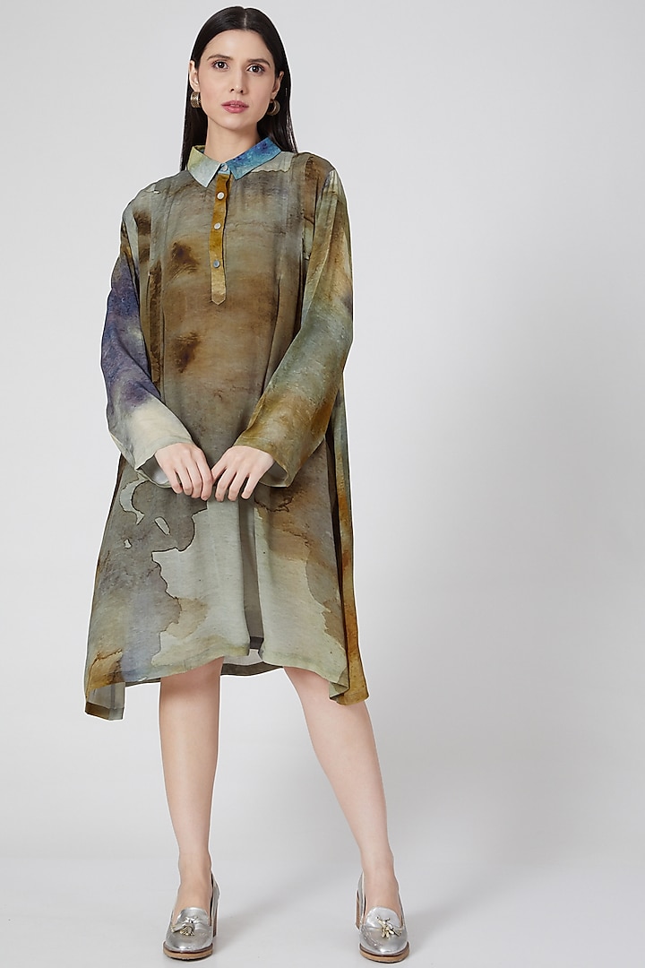 Brown Digital Printed Dress by YAVI