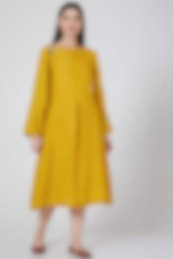 Mustard Embroidered Dress by YAVI
