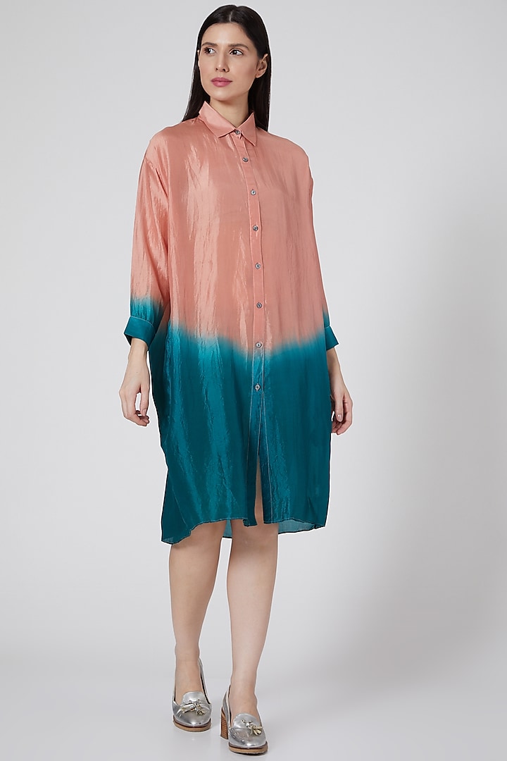 Peach Ombre Shirt Dress by YAVI