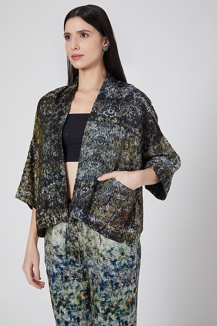 Olive Green Digital Printed Jacket by YAVI at Pernia's Pop Up Shop