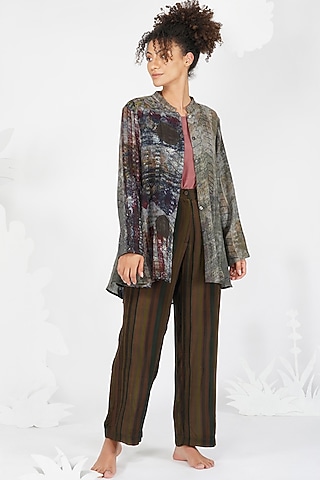 Brown-Grey & Black Digital Printed Top by YAVI