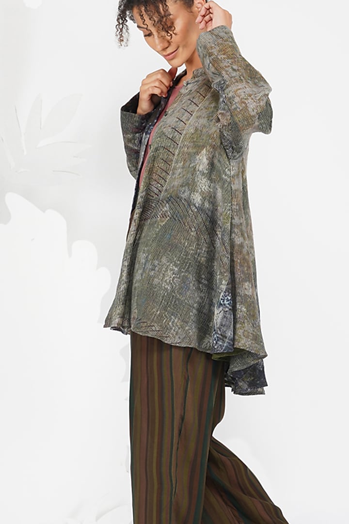 Brown-Grey & Black Digital Printed Top by YAVI at Pernia's Pop Up Shop