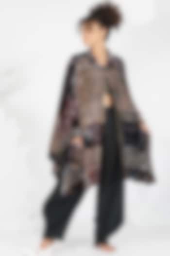 Brown-Grey & Black Digital Printed Kimono Jacket by YAVI
