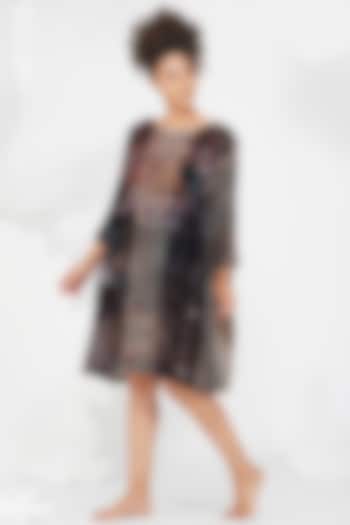 Brown-Grey & Black Digital Printed Dress by YAVI