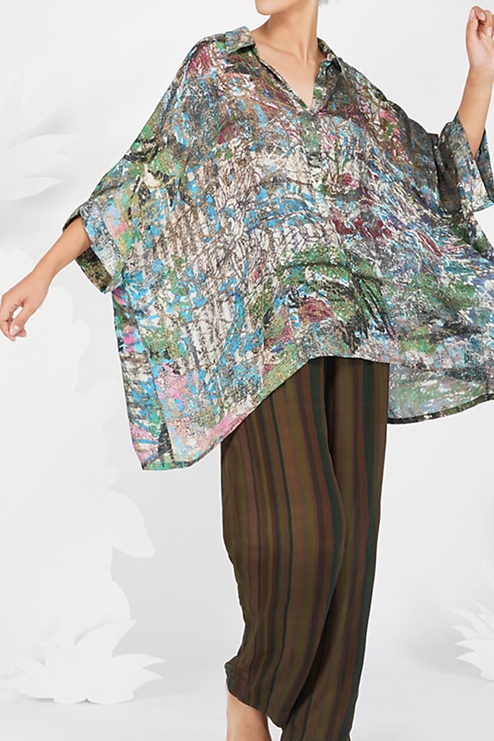 Brown-Grey Digital Printed Shirt by YAVI at Pernia's Pop Up Shop