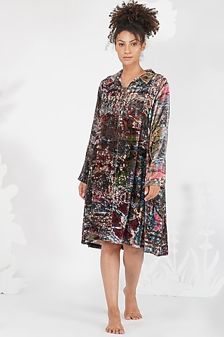 Brown-Grey Digital Printed Dress by YAVI