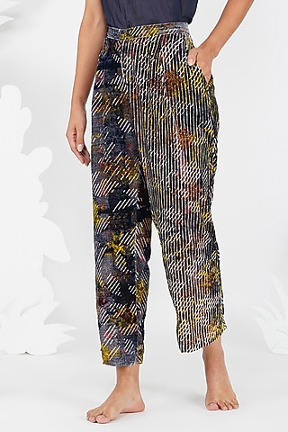 Brown-Grey Digital Printed Pants by YAVI