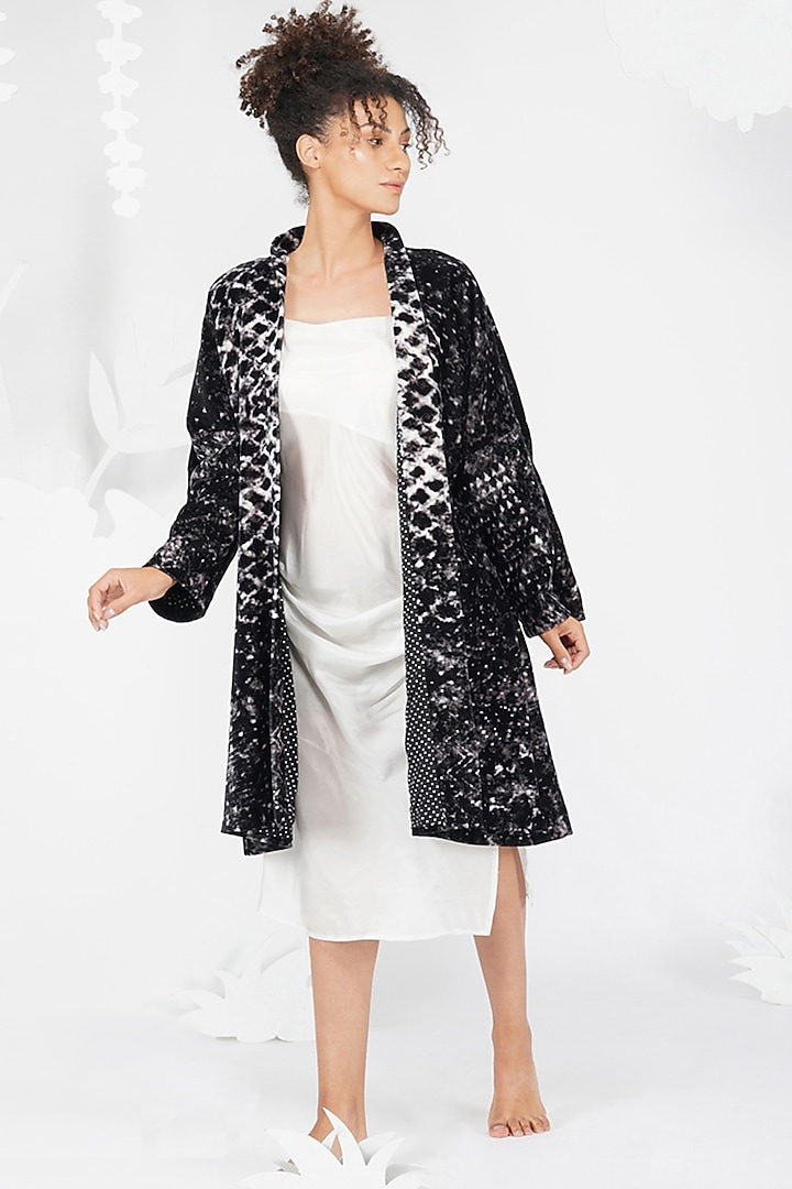 Brown-Grey & White Digital Printed Jacket by YAVI at Pernia's Pop Up Shop