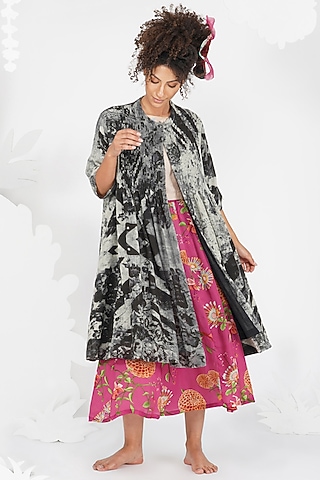 Black Digital Printed Button-Down Dress by YAVI
