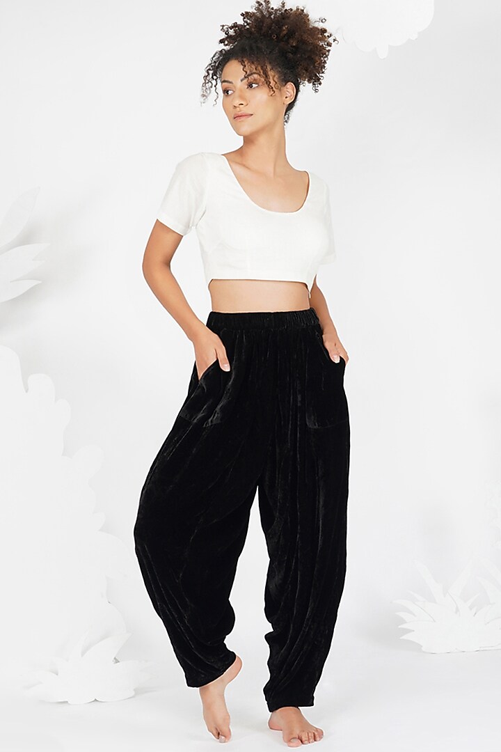 Black Silk Velvet Harem Pants by YAVI at Pernia's Pop Up Shop