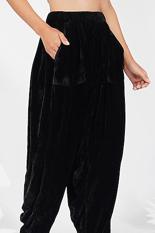 Black Silk Velvet Harem Pants by YAVI