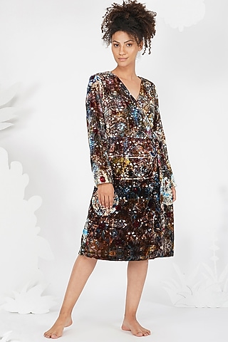 Black Digital Printed Dress by YAVI