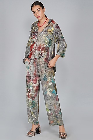Grey Silk Printed Top by YAVI