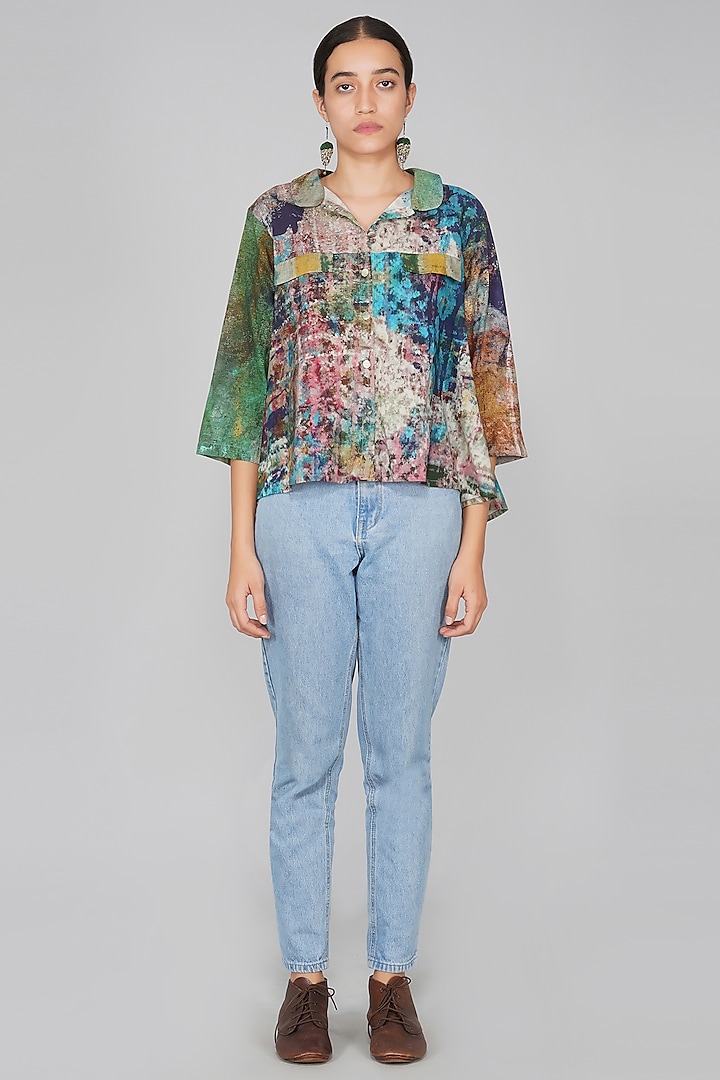 Green Cotton Printed Top by YAVI at Pernia's Pop Up Shop