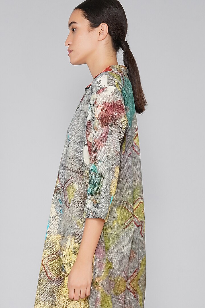 Grey Cotton Printed Summer Dress by YAVI at Pernia's Pop Up Shop