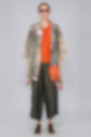 Orange & Grey Printed Jacket by YAVI
