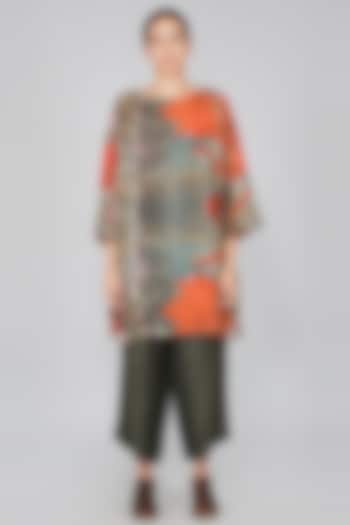 Orange & Green Printed Summer Dress by YAVI at Pernia's Pop Up Shop