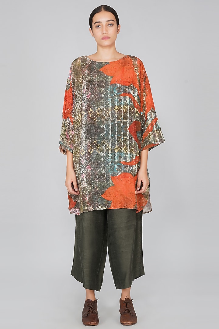 Orange & Green Printed Summer Dress by YAVI at Pernia's Pop Up Shop