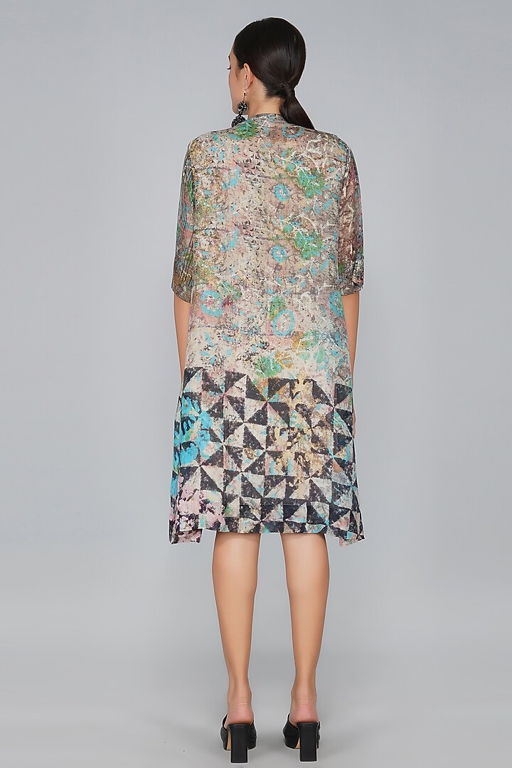 Grey Chanderi Printed Vacation Dress by YAVI at Pernia's Pop Up Shop
