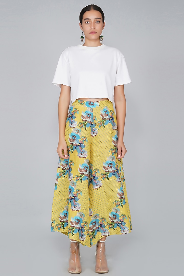 Yellow Floral Printed Palazzo Pants by YAVI at Pernia's Pop Up Shop