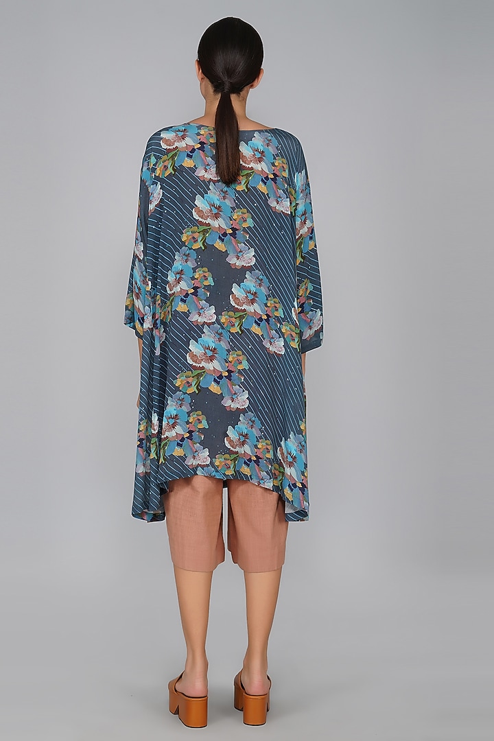 Navy Blue Floral Printed Summer Dress by YAVI at Pernia's Pop Up Shop