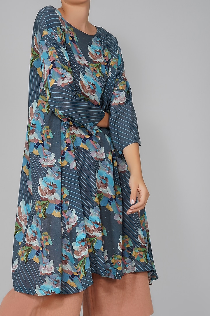 Navy Blue Floral Printed Summer Dress by YAVI at Pernia's Pop Up Shop