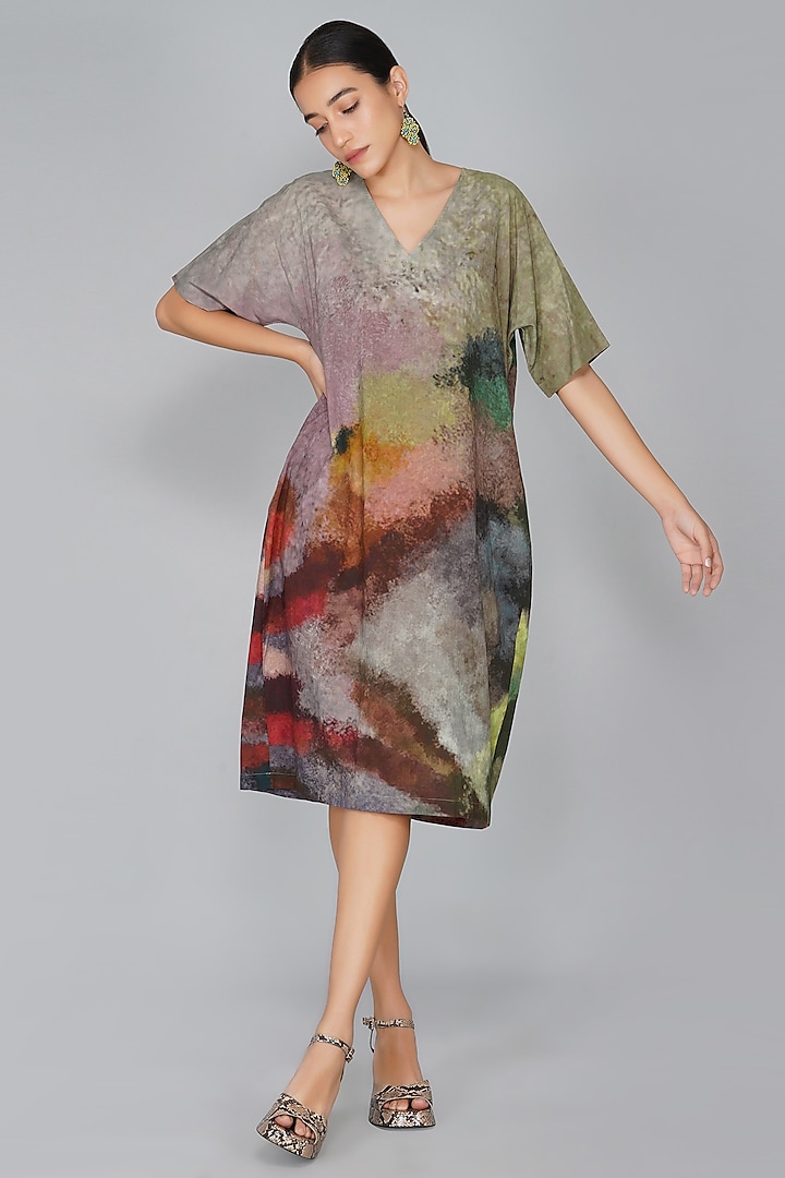 Grey Cotton Printed Dress by YAVI