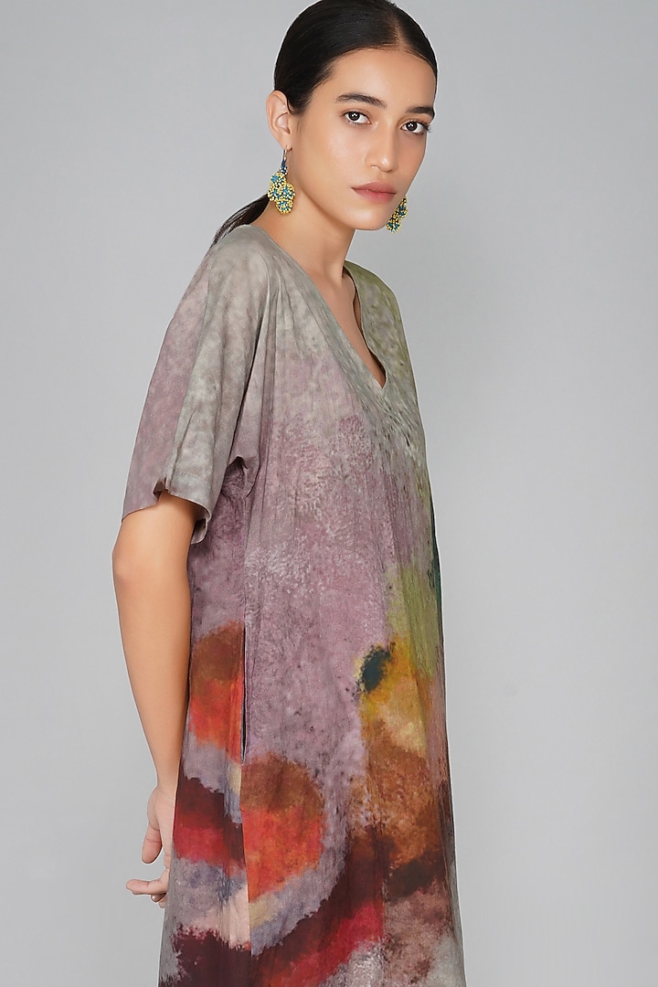 Grey Cotton Printed Summer Dress by YAVI at Pernia's Pop Up Shop
