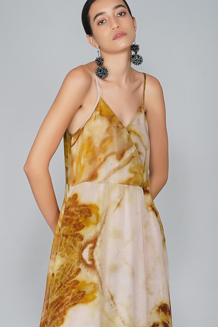 ochre silk dress Isabel Marant Women's Lyndsay Floral Ruched Silk-Blend Midi-Dress - Ochre