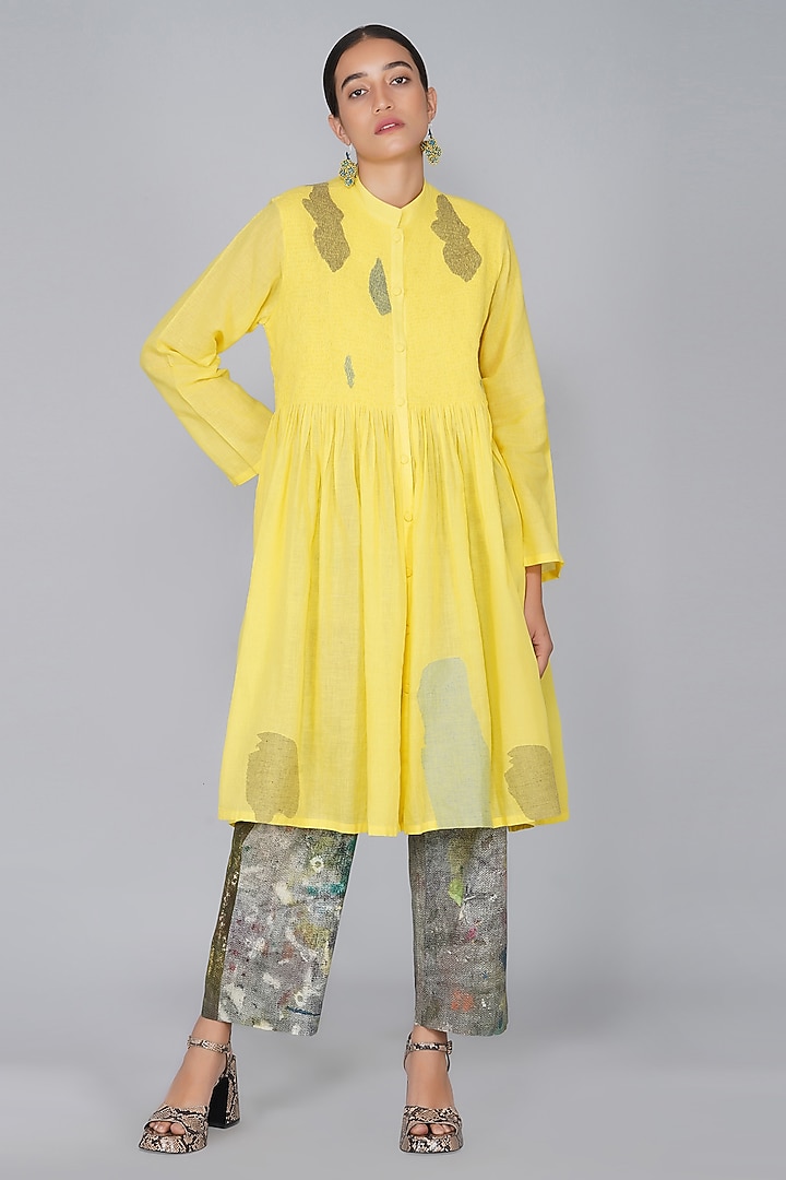 Yellow Button Down Gathered Tunic by YAVI at Pernia's Pop Up Shop