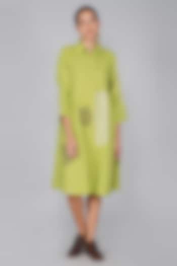 Green Button Down Gathered Summer Shirt Dress by YAVI at Pernia's Pop Up Shop