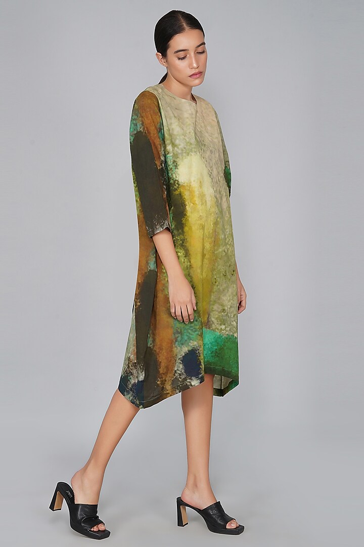 Green Cotton Printed Dress by YAVI