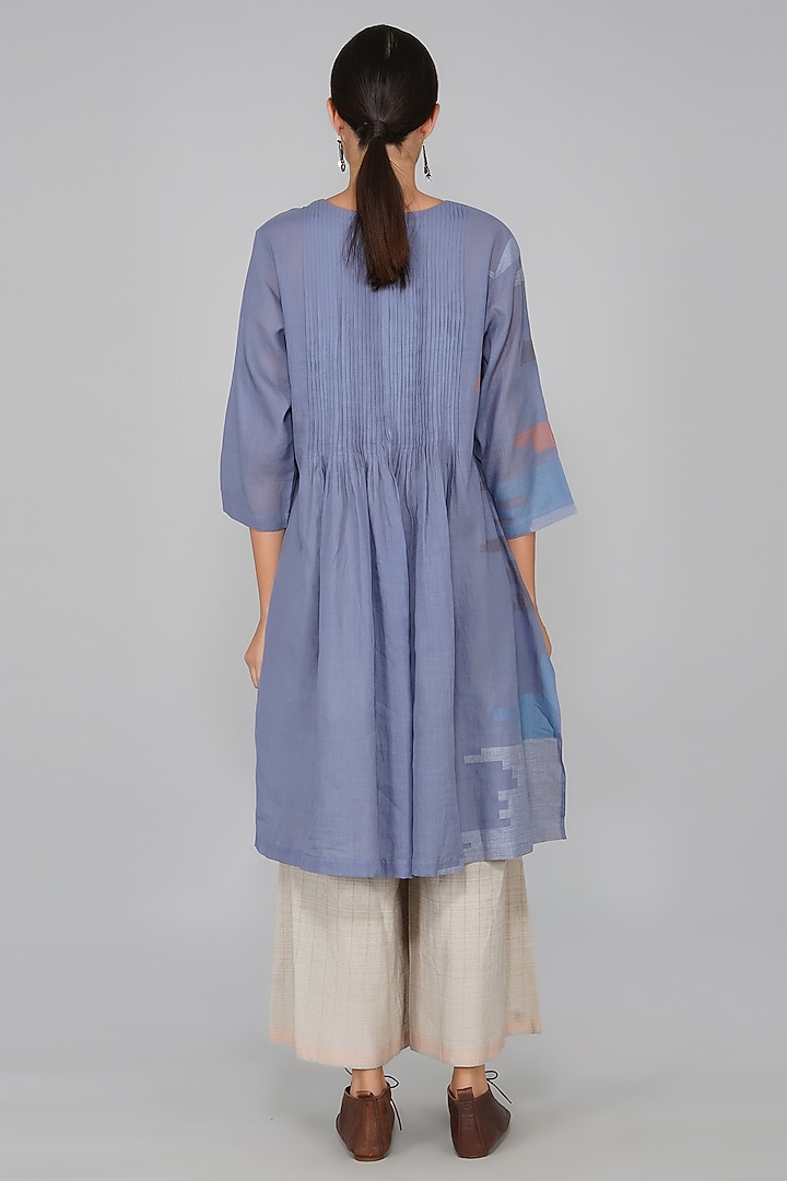 Violet Cotton Jamdani Gathered Tunic by YAVI at Pernia's Pop Up Shop